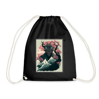 Japan Japanese Demon Cherry Blossom Mountains Retro - Drawstring Bag - black - Front