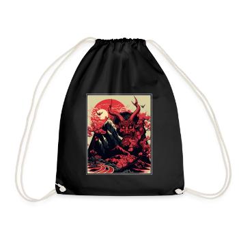 Japan Japanese Demon Cherry Blossom Mountains Retro - Drawstring Bag - black - Front