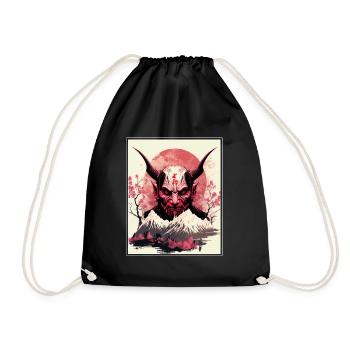 Japan Japanese Demon Cherry Blossom Mountains Retro - Drawstring Bag - black - Front