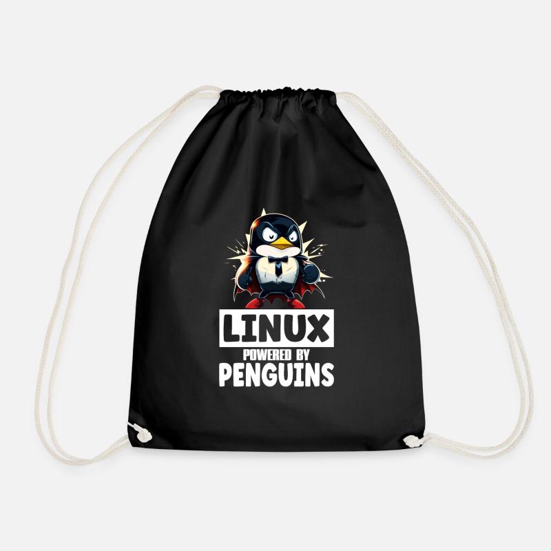 Linux Tux Penguin Powered by Sudo Superhero - Turnbeutel - Schwarz