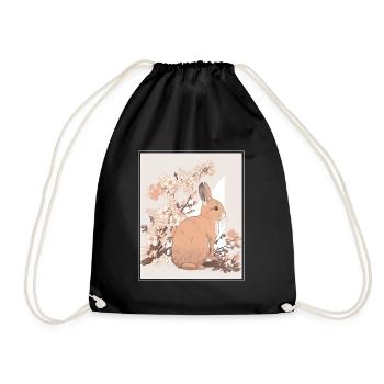 Hase Kaninchen Kirschblüte Japan Japanisch - Turnbeutel - Schwarz - Vorne