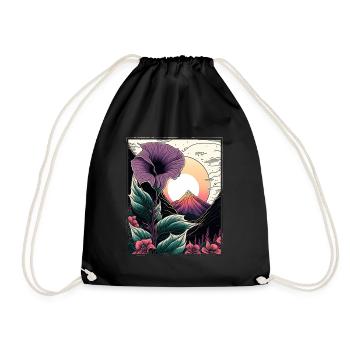Mondblume Moonflower Mond Japanisch Vaporwave - Turnbeutel - Schwarz - Vorne