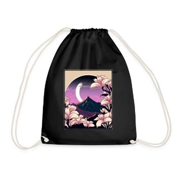 Mondblume Moonflower Mond Japanisch Vaporwave - Turnbeutel - Schwarz - Vorne