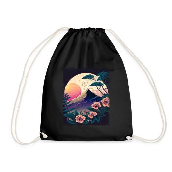 Mondblume Moonflower Mond Japanisch Vaporwave - Turnbeutel - Schwarz - Vorne