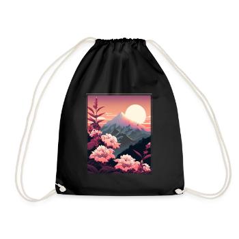 Mondblume Moonflower Mond Japanisch Vaporwave - Turnbeutel - Schwarz - Vorne