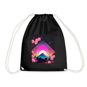 Mondblume Moonflower Mond Japanisch Vaporwave - Turnbeutel - Schwarz - Vorne