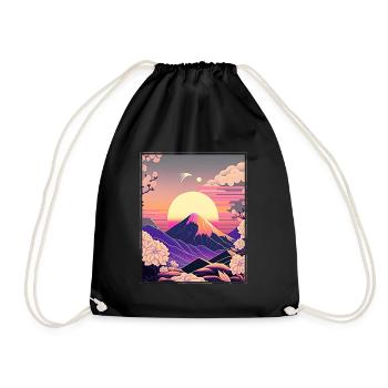 Mondblume Moonflower Mond Japanisch Vaporwave - Turnbeutel - Schwarz - Vorne