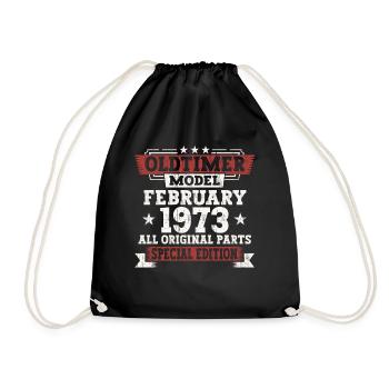 50th birthday February Born 1973 Gift - Drawstring Bag - black - Front