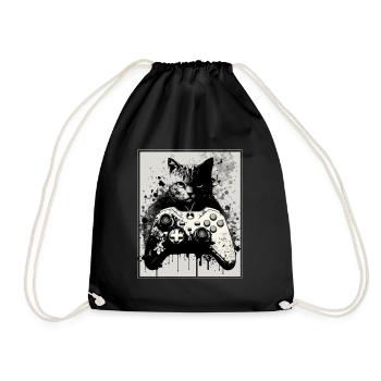 Cats and Gaming Cat Kitten Controller Gaming - Drawstring Bag - black - Front