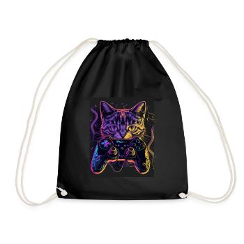 Cats and Gaming Cat Kitten Controller Gaming - Drawstring Bag - black - Front