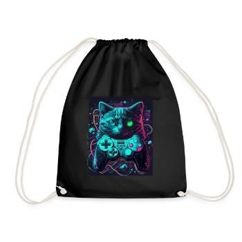 Cats and Gaming Cat Kitten Controller Gaming - Drawstring Bag - black - Front