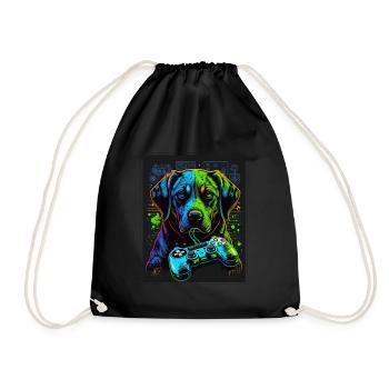 Dogs and Gaming Hunde Gamer Controller Zocken - Turnbeutel - Schwarz - Vorne