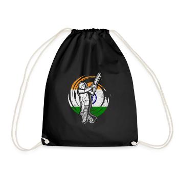 Cricket India Sport Cricket Bat Team Gift - Drawstring Bag - black - Front