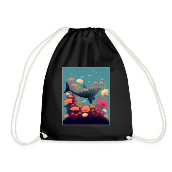 Shark Whale Ocean Plants Maritime Deep Sea Climate - Drawstring Bag - black - Front