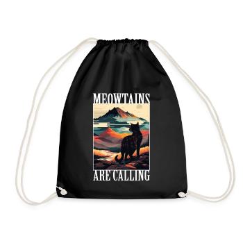 Cat Kitten Mountains Hiking Climbing Outdoor - Drawstring Bag - black - Front