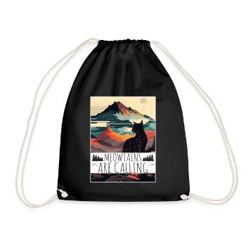 Cat Kitten Mountains Hiking Climbing Outdoor - Drawstring Bag - black - Front
