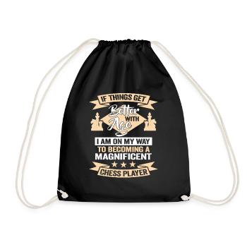 Chess Player Birthday Chess Club Party - Drawstring Bag - black - Front