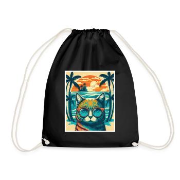 Whats up Beaches Katze Strand Sommer Urlaub Feiern - Turnbeutel - Schwarz - Vorne