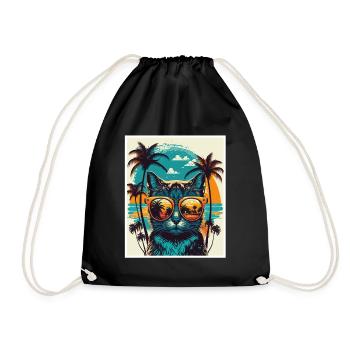 Whats up Beaches Cat Beach Summer Holiday Party - Drawstring Bag - black - Front