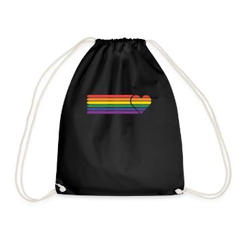 Regenbogen-Flagge, farbiges Herz, LGBTQ+ - Turnbeutel - Schwarz - Vorne