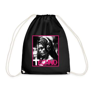 Techno Vaporwave Nun Christian God Music - Drawstring Bag - black - Front