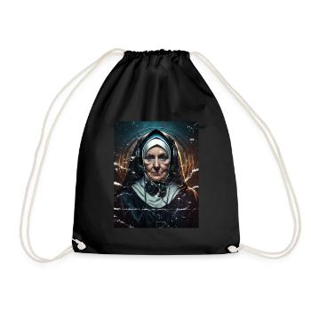 Techno Vaporwave Nun Christian God Music - Drawstring Bag - black - Front