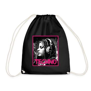 Techno Vaporwave Nun Christian God Music - Drawstring Bag - black - Front