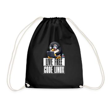 Live Free Code Linux Nerd Tux Nerdy Penguin Coding - Turnbeutel - Schwarz - Vorne