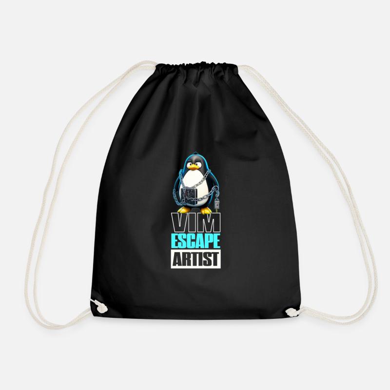 Linux Humor VIM Escape Artist Tux the Penguin - Turnbeutel - Schwarz