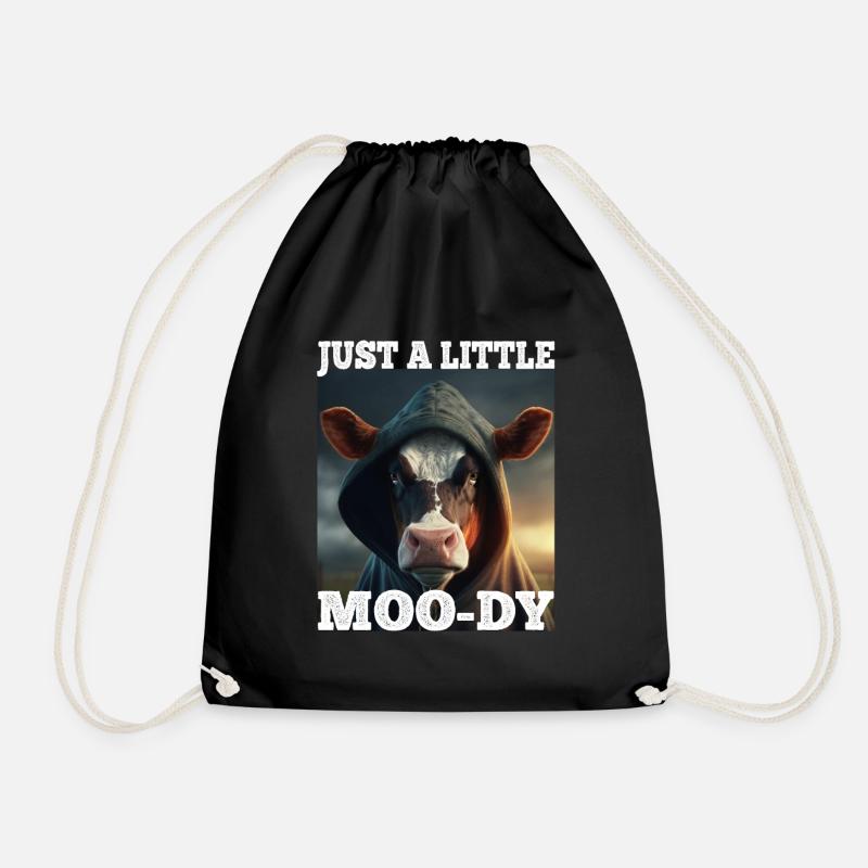 A little Moody Cow Beef Morning Grouch Farmer Sleep - Drawstring Bag - black