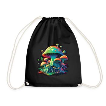 Mushrooms Nature Cosmic Neon Raver Goa Freedom - Drawstring Bag - black - Front