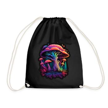 Mushrooms Nature Cosmic Neon Raver Goa Freedom - Drawstring Bag - black - Front