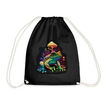Mushrooms Frog Nature Cosmic Neon Raver Goa - Drawstring Bag - black - Front