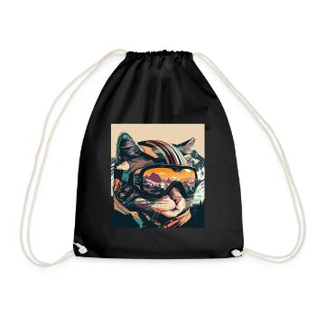 Winter Cat Ski Snowboard Snow Kitten - Drawstring Bag - black - Front