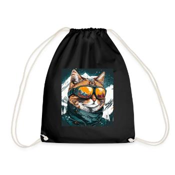Winter Cat Ski Snowboard Snow Kitten - Drawstring Bag - black - Front