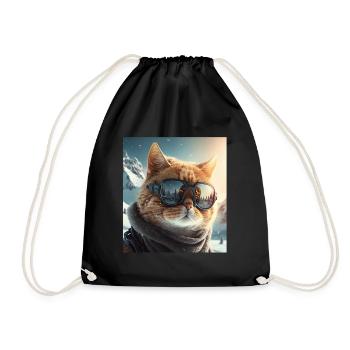 Winter Cat Ski Snowboard Snow Kitten - Drawstring Bag - black - Front