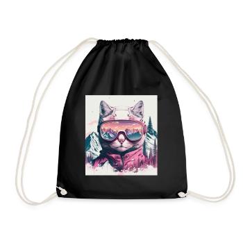 Winter Cat Ski Snowboard Snow Kitten - Drawstring Bag - black - Front