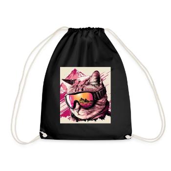 Winter Cat Ski Snowboard Snow Kitten - Drawstring Bag - black - Front