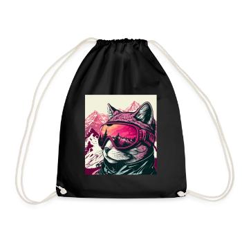 Winter Cat Ski Snowboard Snow Kitten - Drawstring Bag - black - Front