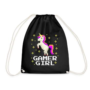 Unicorn Video Game Player Girl - Drawstring Bag - black - Front