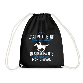 Je suis à cheval - cadeau humour cheval équitation - Sac de sport léger - noir - Devant