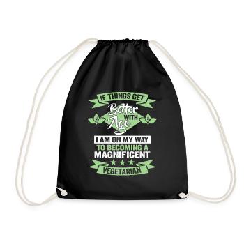 Vegetarian Birthday Vegan animal rights activist - Drawstring Bag - black - Front
