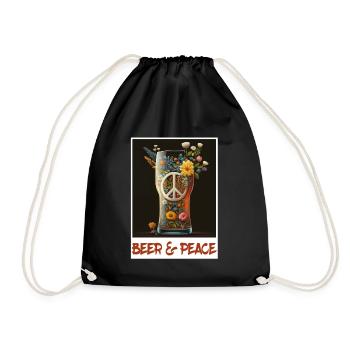 Beer Peace Flowers Plants Abstract Peace - Drawstring Bag - black - Front