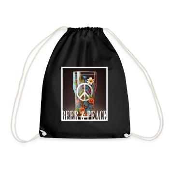 Beer Peace Flowers Plants Abstract Peace - Drawstring Bag - black - Front