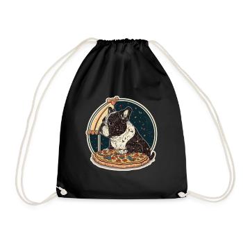 Französische Bulldogge Mops Hund Pizza Frenchie - Turnbeutel - Schwarz - Vorne