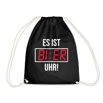 Es ist Bier Uhr! - Party Urlaub - Turnbeutel - Schwarz - Vorne