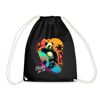 Cooles Retro Panda Skateboard Neon Geschenk - Turnbeutel - Schwarz - Vorne