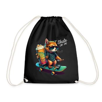 Cool Skateboard Cat Maine Coon Persian Gift - Drawstring Bag - black - Front