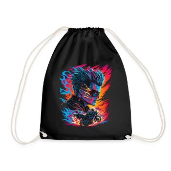 Ghostrider Illustration Moto Synthwave Art - Sac de sport léger - noir - Devant