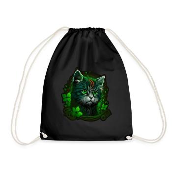 Cat Kitten St. Patrick's Day Ireland Irish - Drawstring Bag - black - Front